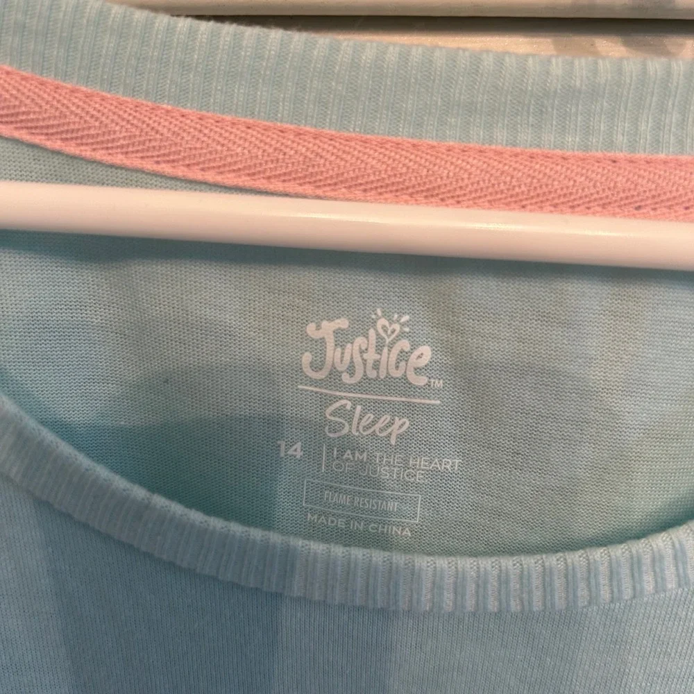Justice Girls Sleep Top Size 14 Blue Butterfly Graphic Long Sleeve‎ Shirt